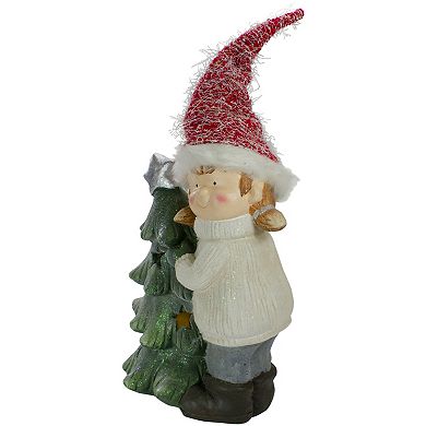 Northlight Green and Red Girl Hugging a Tree Christmas Tabletop Decoration