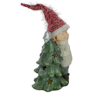 Northlight Green and Red Girl Hugging a Tree Christmas Tabletop Decoration
