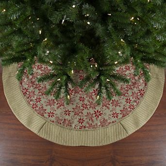 Northlight Tan and Red Rustic Burlap Poinsettia Christmas Tree Skirt