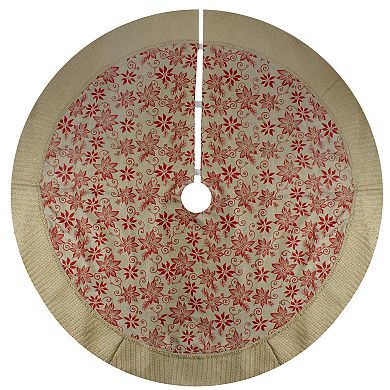 Northlight Tan and Red Rustic Burlap Poinsettia Christmas Tree Skirt