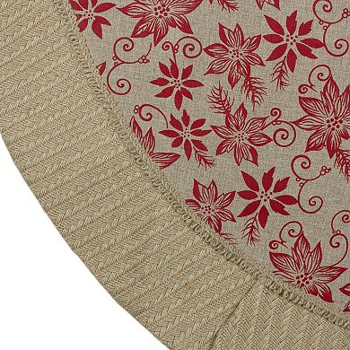 Northlight Tan and Red Rustic Burlap Poinsettia Christmas Tree Skirt