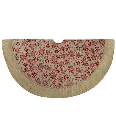 Northlight Tan and Red Rustic Burlap Poinsettia Christmas Tree Skirt