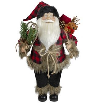 Northlight 18" Standing Santa Christmas Figure with Snow Shoes and Bear