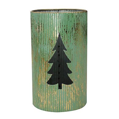 Northlight Set of 2 12" Rustic Green and Gold Christmas Tree Tabletop Lanterns