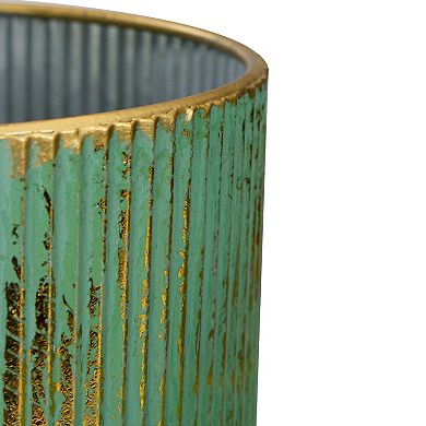 Northlight Set of 2 12" Rustic Green and Gold Christmas Tree Tabletop Lanterns