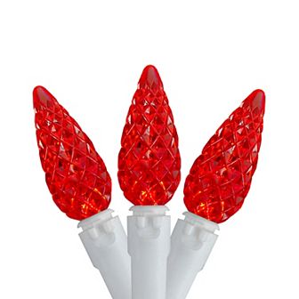 Northlight 70-Count LED C6 Red 2.5' White Wire Faceted Christmas Lights