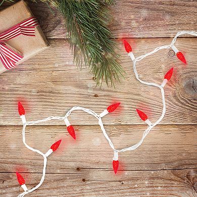Northlight 70-Count LED C6 Red 2.5' White Wire Faceted Christmas Lights