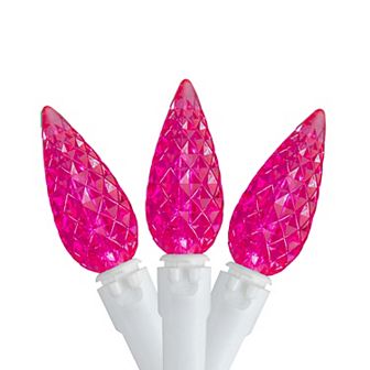 Northlightv 70-Count LED C6 Pink - 22.5' White Wire Faceted Christmas Lights