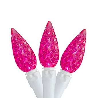 Northlightv 70-Count LED C6 Pink - 22.5' White Wire Faceted Christmas Lights