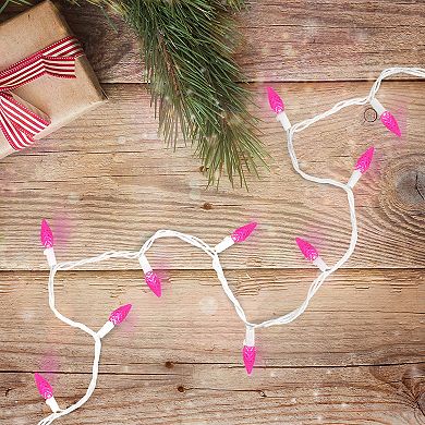 Northlightv 70-Count LED C6 Pink - 22.5' White Wire Faceted Christmas Lights