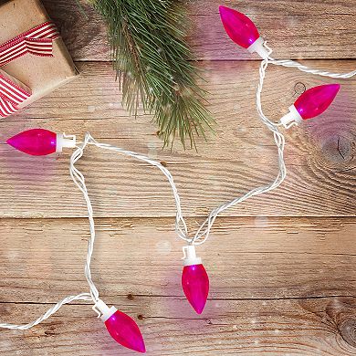 Northlight 25-Count Pink LED C9 16-ft. White Wire Christmas Lights
