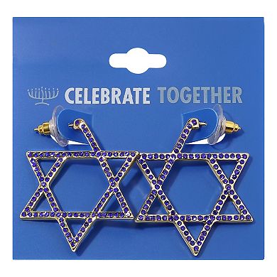 Celebrate Together™ Hanukkah Gold Tone Blue Stone Star of David Hoop ...