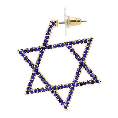 Gold Tone Blue Stone Star of David Hoop Earrings