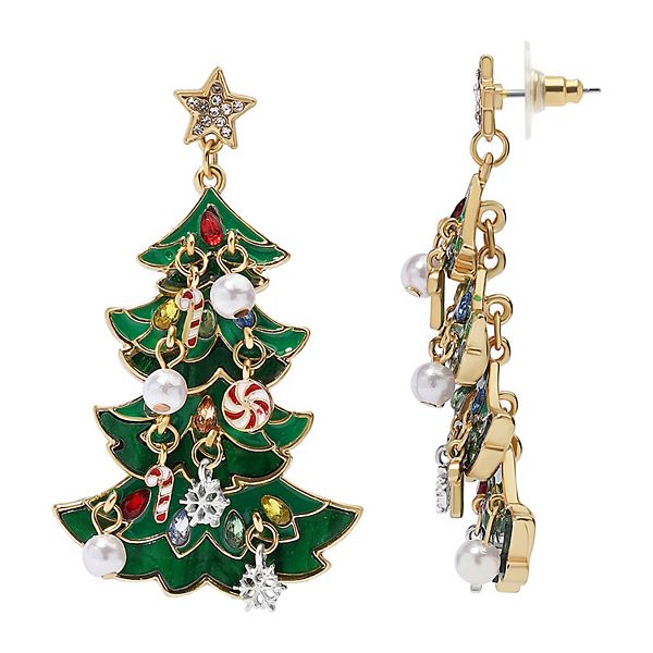 Celebrate Together™ Gold Tone Decorative Christmas Tree Drop Earrings - Green