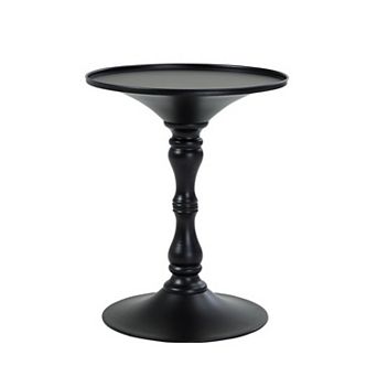 Wowi 23 Inch Side End Table, Round Hourglass Turned Base, Black Finish