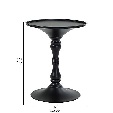 Wowi 23 Inch Side End Table, Round Hourglass Turned Base, Black Finish