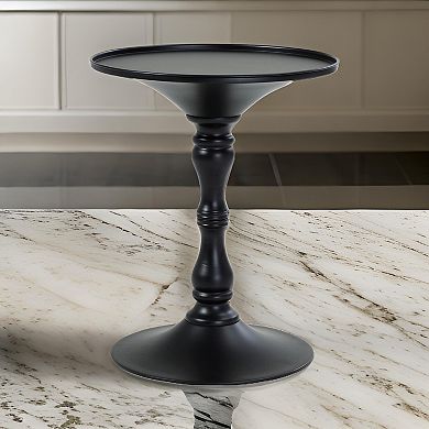 Wowi 23 Inch Side End Table, Round Hourglass Turned Base, Black Finish