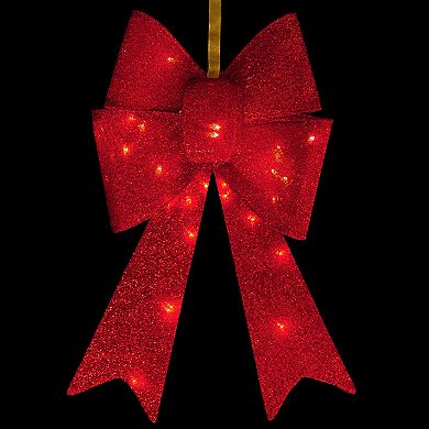 Northlight 26" LED Lighted Red Tinsel Bow Christmas Decoration