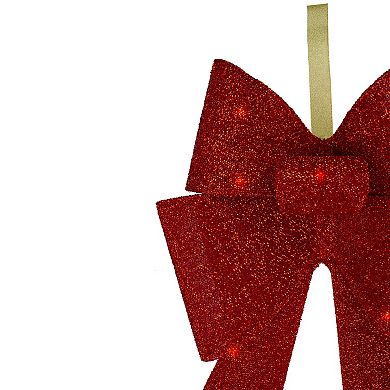 Northlight 26" LED Lighted Red Tinsel Bow Christmas Decoration