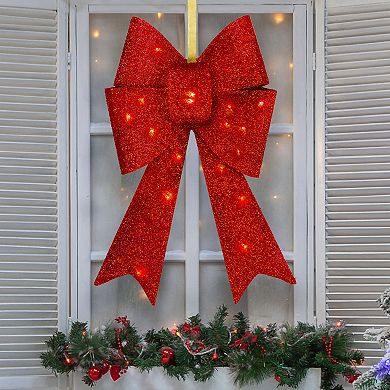 Northlight 26" LED Lighted Red Tinsel Bow Christmas Decoration