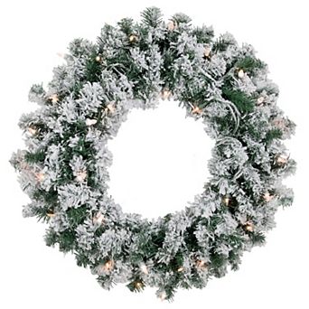 Northlight Pre-Lit Clear Light Flocked Snow White 24-Inch Artificial Christmas Wreath