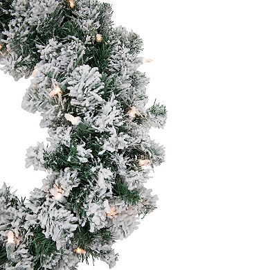 Northlight Pre-Lit Clear Light Flocked Snow White 24-Inch Artificial Christmas Wreath
