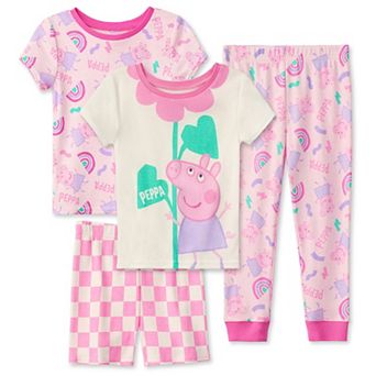 Toddler Girls Peppa Pig Pajama Shirts, Pajama Pants and Pajama Shorts 4 pc Set