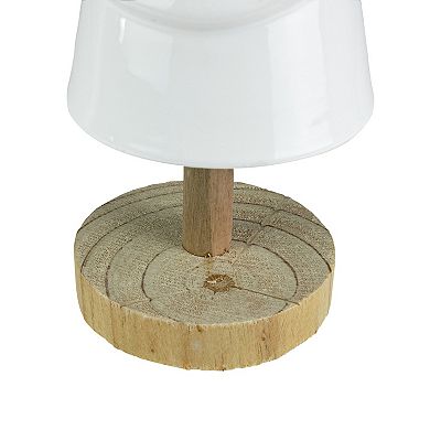 Northlight 10.5" White Ceramic Tree with Wood Base Christmas Decoration