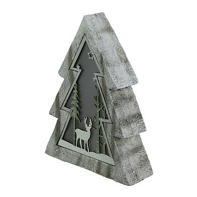 Northlight 13.5" LED Lighted Tree with Reindeer in the Woods Scene Christmas Decoration