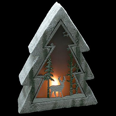 Northlight 13.5" LED Lighted Tree with Reindeer in the Woods Scene Christmas Decoration