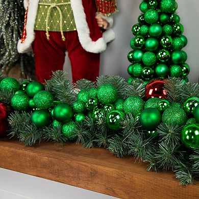 Northlight 15.75" Green 3-Finish Shatterproof Ball Christmas Tree with Tinsel