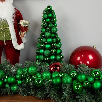 Northlight 15.75" Green 3-Finish Shatterproof Ball Christmas Tree with Tinsel