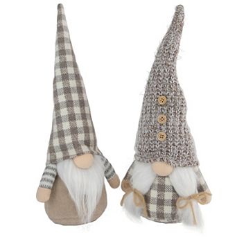 Northlight Set of 2 Beige and White Gingham 13" Nordic Christmas Gnomes