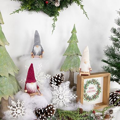 Northlight Set of 3 5.25" Plush Sledding Gnomes Christmas Ornaments