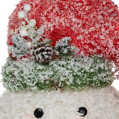 Northlight 22" Lighted Snowman Wearing a Red Frosted Hat with Pine Christmas Tree Topper