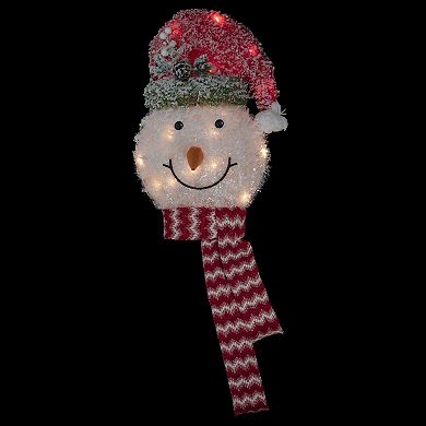 Northlight 22" Lighted Snowman Wearing a Red Frosted Hat with Pine Christmas Tree Topper