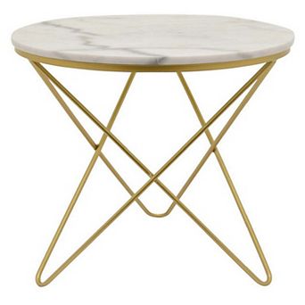 24 Inch Modern Plant Stand Side Table, Round Marble Display, Gold Metal