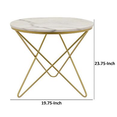 24 Inch Modern Plant Stand Side Table, Round Marble Display, Gold Metal