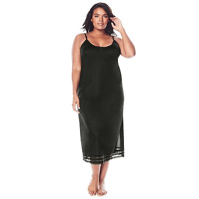 black slip dress plus size Plus Size Solid Cowl Neck Slip Dress for Women Below Knee Length – Anna-Kaci main image 0