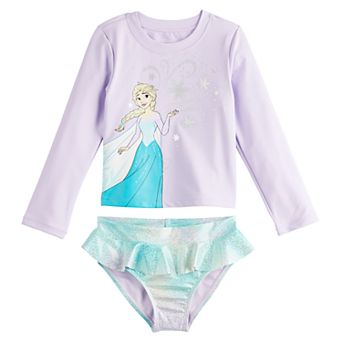 Disney's Frozen Baby & Toddler Girl Elsa Long Sleeve Rashguard & Ruffled Swim Bottoms Set by Jumping Beans®