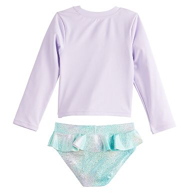 Disney's Frozen Baby & Toddler Girl Elsa Long Sleeve Rashguard & Ruffled Swim Bottoms Set by Jumping Beans®