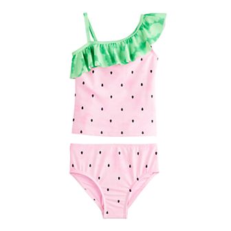 Baby & Toddler Girl Jumping Beans® One-Shoulder Flutter Tankini Set