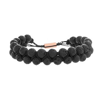 slate Men's Lava Bead Double Row Adjustable Bolo Bracelet