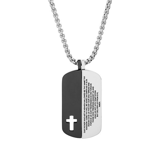 slate Men s Stainless Steel Two Tone Interlocking Lords Prayer Dog Tag Duo Pendant Necklace Set