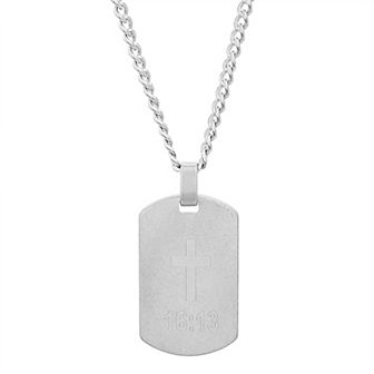 slate Men's Oxidized Stainless Steel Cross & First Corinthians 16:13 Dog Tag Pendant Necklace