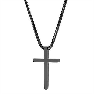 slate Men's Black Ion Plated Stainless Steel Cross with Matthew 19