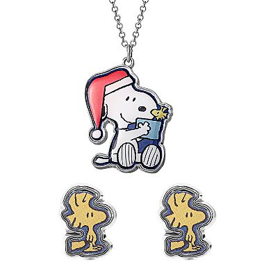 Peanuts Snoopy & Woodstock Christmas Earrings & Necklace Set