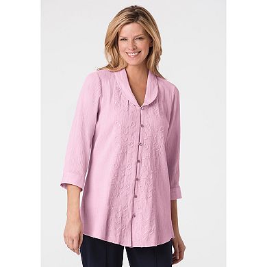 Woman Within Plus Size Textured Gauze Tunic With Shawl Collar