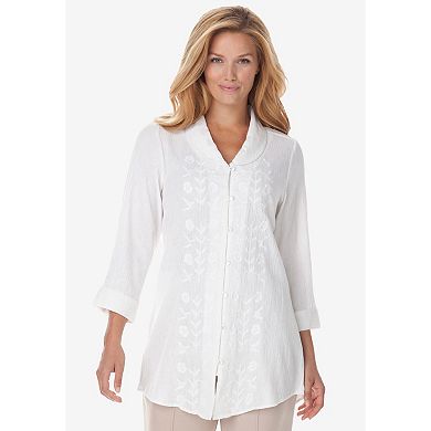 Woman Within Plus Size Textured Gauze Tunic With Shawl Collar