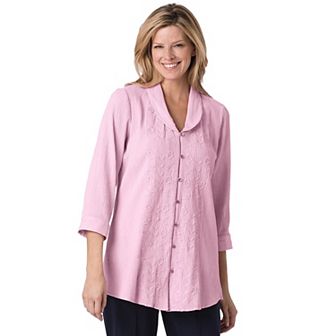 Woman Within Women's Plus Size Textured Gauze Tunic With Shawl Collar